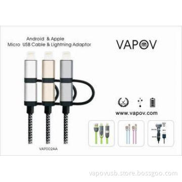 2  in 1 Micro USB /Lightning connector data and charging ca